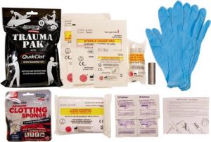 Adventure Medical Kits Professional Trauma Pak with QuikClot should be included in your kit.